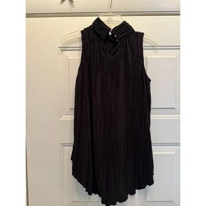 Joseph A Pleated Blouse Women's Size‎ Medium High Collar Black Flowy Tunic